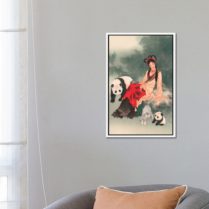 Pandas Of Wolong - Painting on Canvas, 66.04 cm H x 45.72 cm W, White Framed