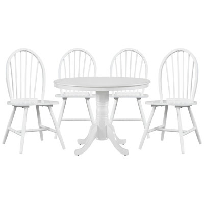 Table ronde style avec 4 chaises, style décontracté à finition blanche, base
