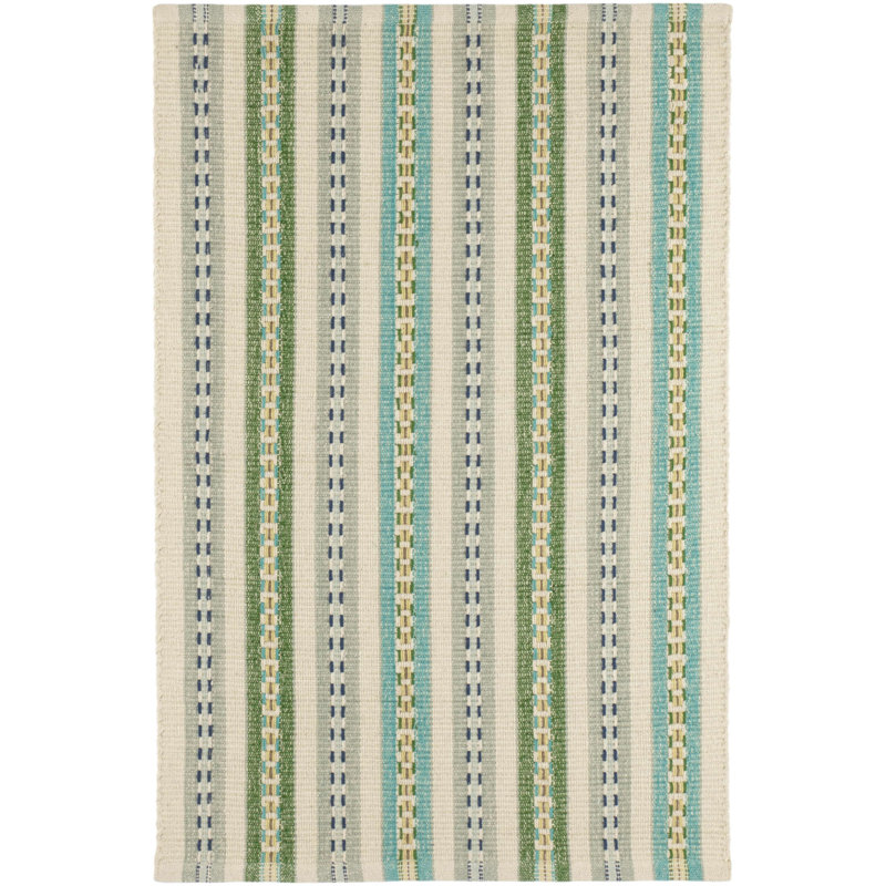 Long Slade Teal Handwoven Cotton Rug, Rectangle 2' x 3'