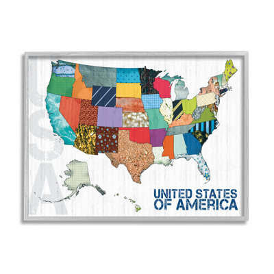 «United States Of America Map Quilted Pattern Borders» par Lauren Gibbons - impression d'art graphique