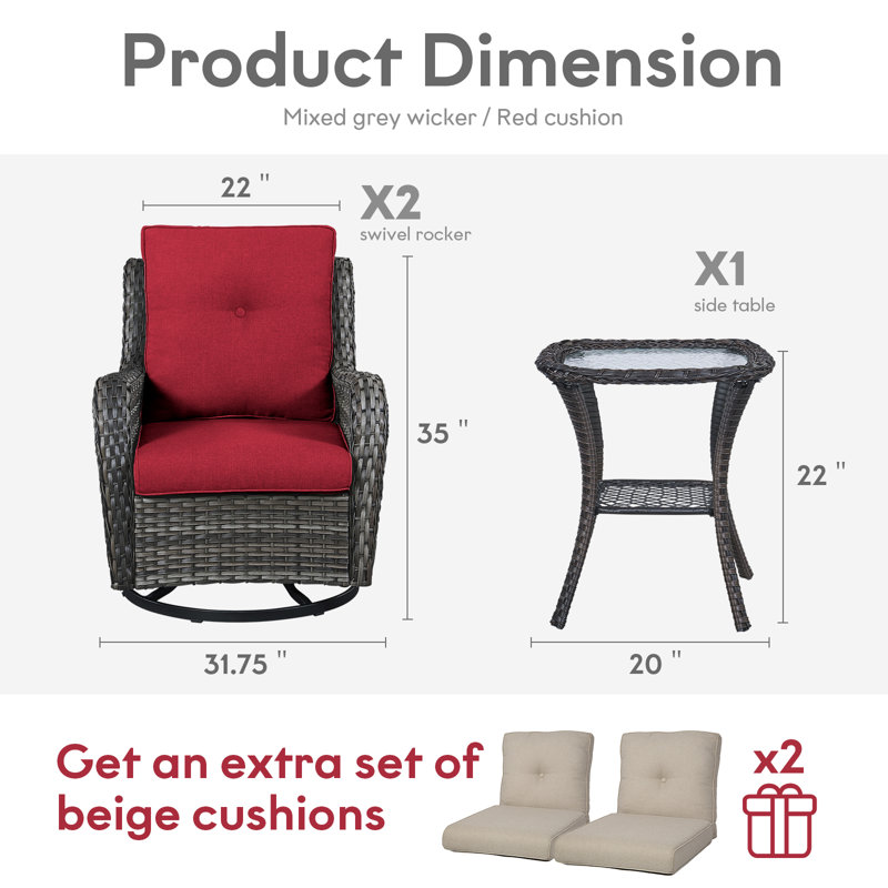 Fauteuil oscillant d'extérieur en osier Tonry, Rouge