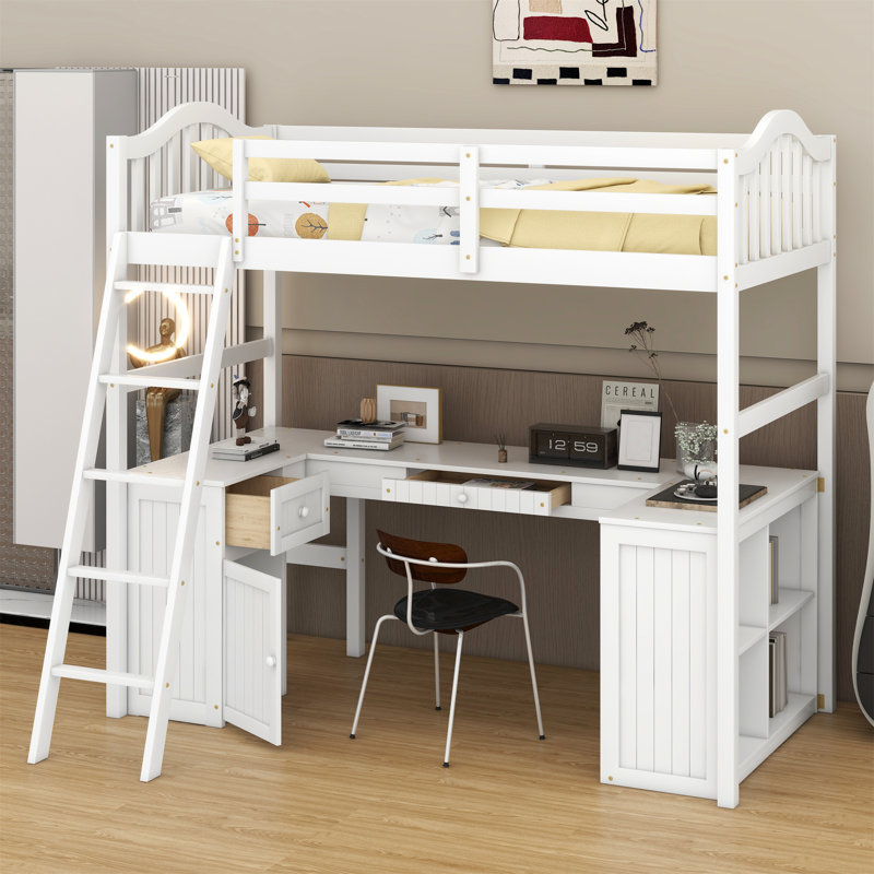 Jalante Twin Loft Bed with Drawers,Cabinet,Shelves and Desk, White