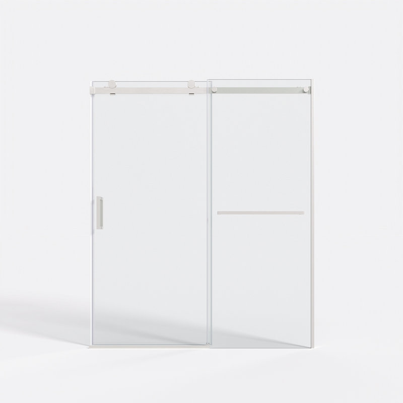 Brushed Nickel Frameless Sliding Shower Door with Clear Tempered Glass