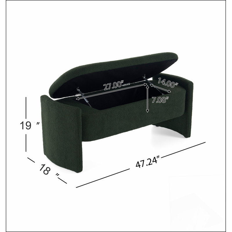 Élégant banc de rangement avec repose-pieds en forme de boucle avec un design simple et grand, Vert foncé