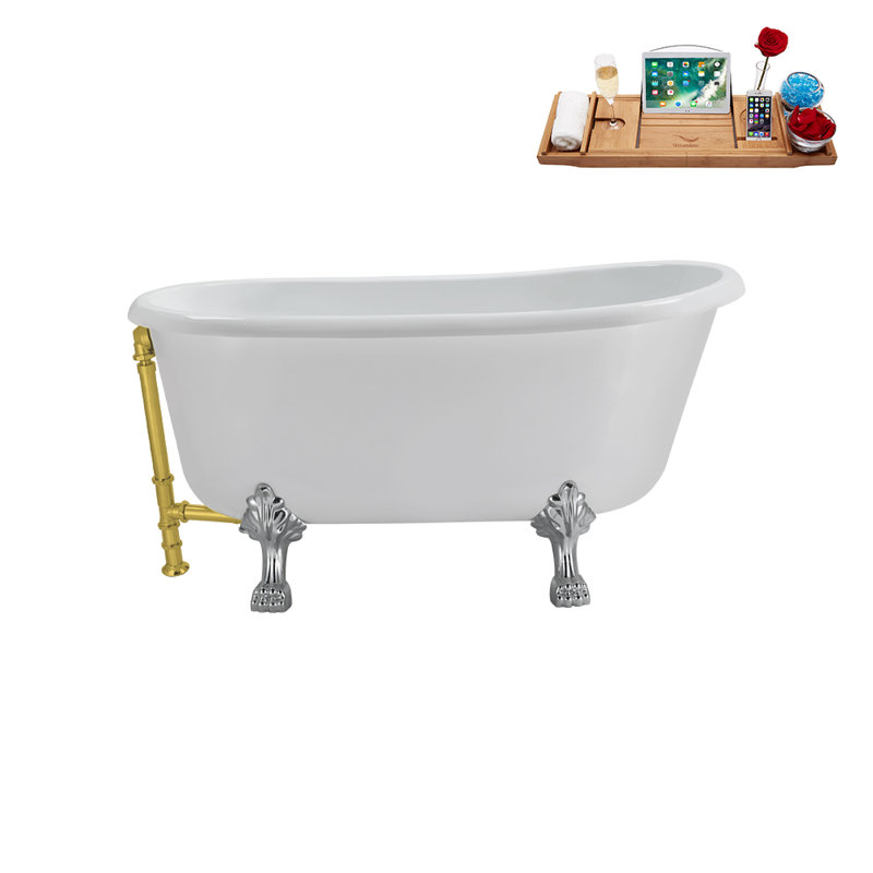 57.5'' x 29.5'' Soaking Acrylic Bathtub, Polished Gold, Polished Chrome