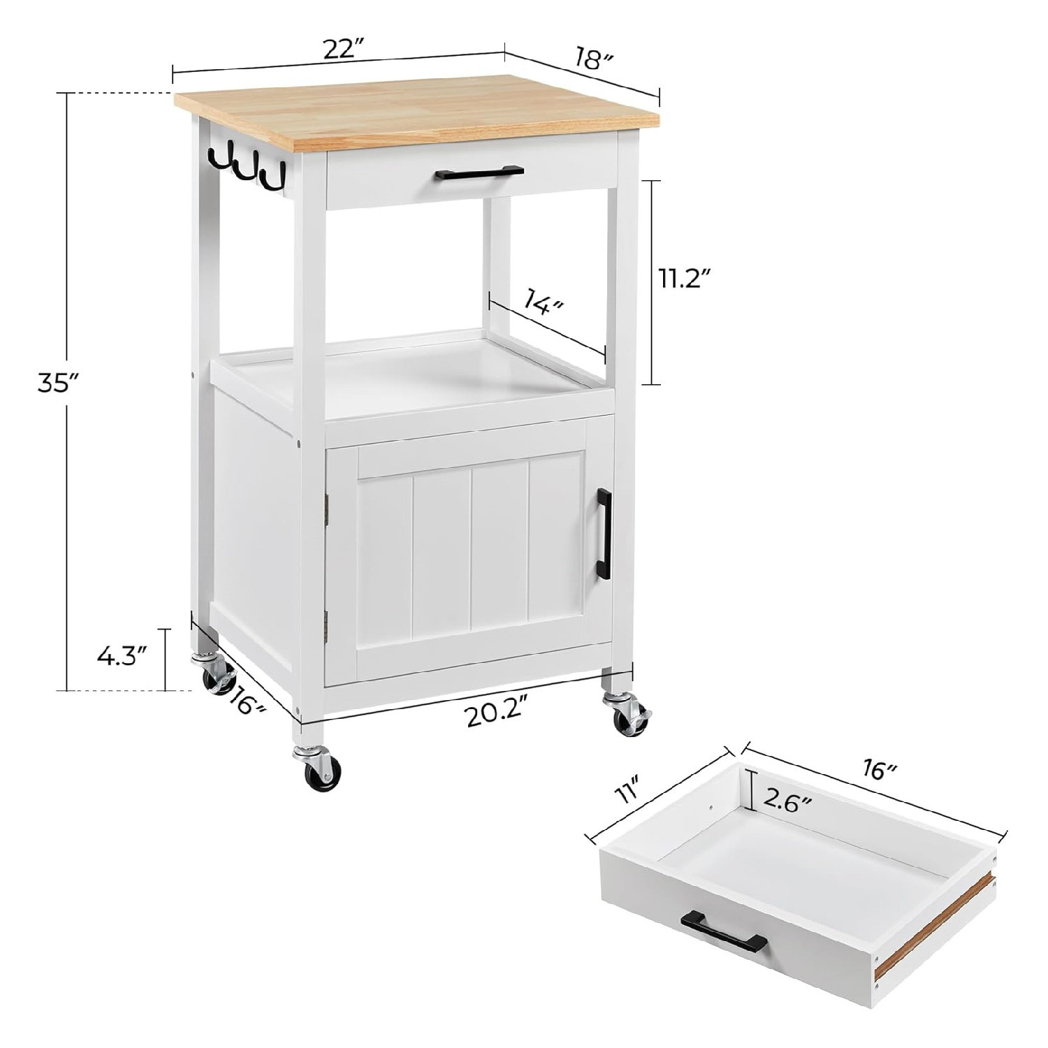 Picture of Ebern Designs Rolling Kitchen Island With Single Door Cabinet And ...