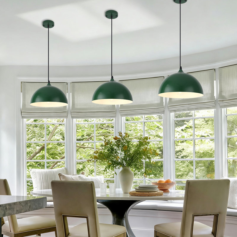 2- light 11.8inches Modern Green Dome Single Pendant Light For Kitchen,Restaurant Room Aisle, Green