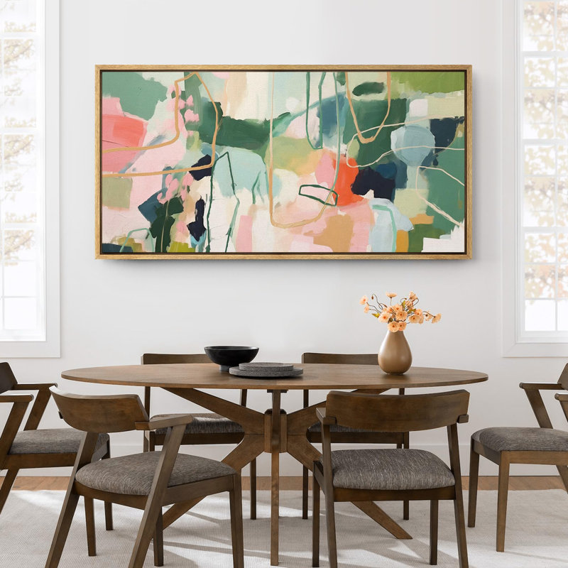 «Mid Century Shape Colorful Abstraction Vibrant», reproduction d'art sur toile, H 30 po x l 60 po, Naturel
