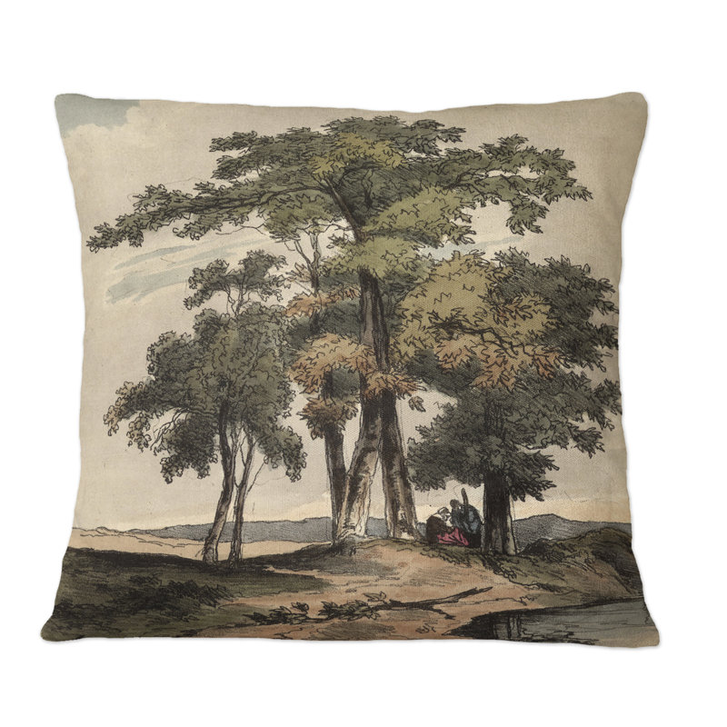 Images rétro de vieux arbres I - coussin décoratif imprimé traditionnel, 18 po x 18 po