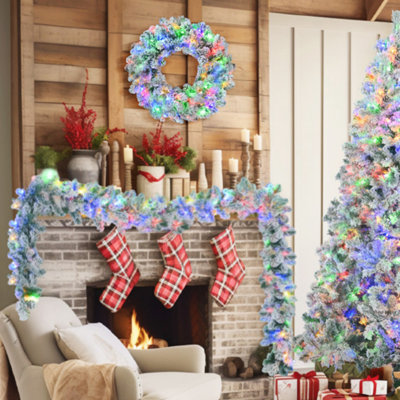 Arbre de Noël enneigé artificiel avec lumières DEL colorées