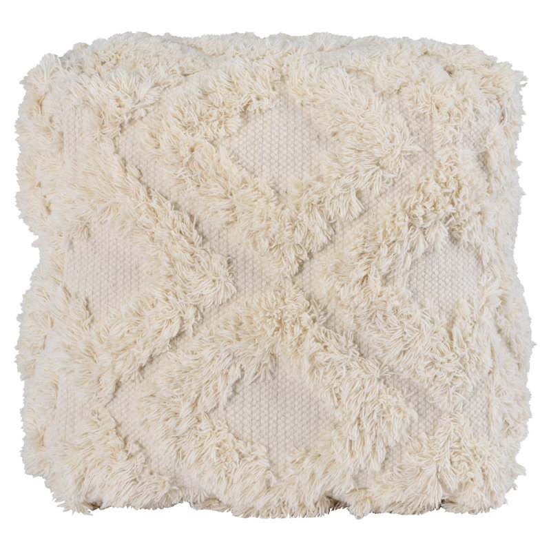 Square Pouf, Cotton Blend Off White/White