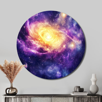 Purple Galactic Explosion Universe - Cosmic Round Wall Decor, Galaxy Sky Living Room Wall Art