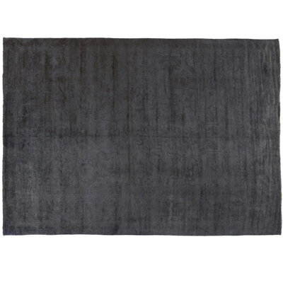 Tapis unique gris / gris anthracite en laine noué à la main de 10 pi x 14 pi 4 po