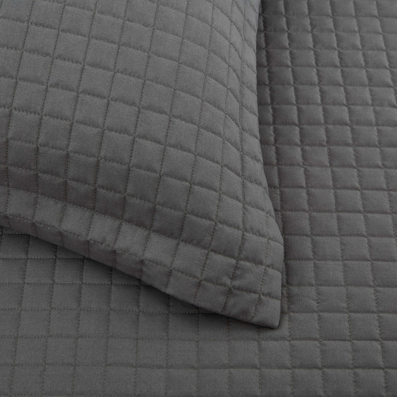  Ensemble de couvre-lit en microfibre 2 pièces, Courtepointe grande + 2 taies décoratives, Gris foncé