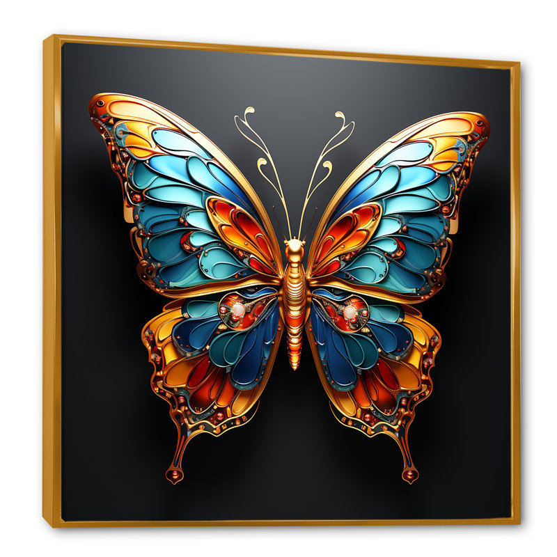 «Butterfly Expressionist Freedom I», art mural sur toile, H 16 po x l 16 po x P 1 po, Cadre flottant doré