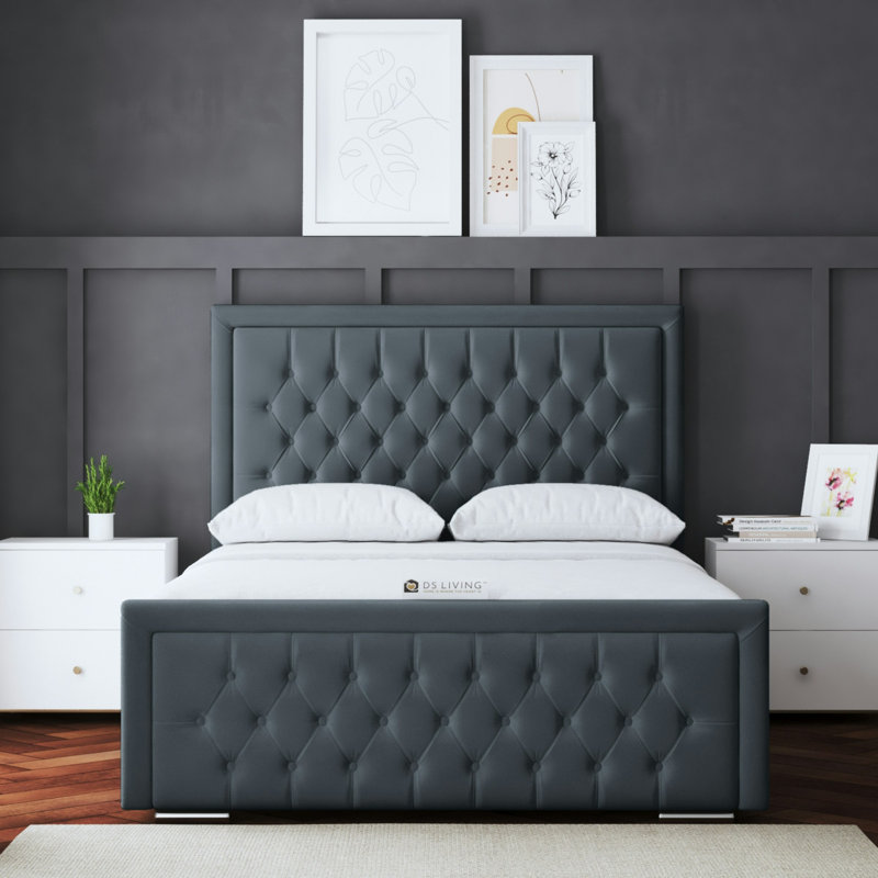 Allegra Upholstered Ottoman Bed with Headboard, Kingsize (5'), Grey