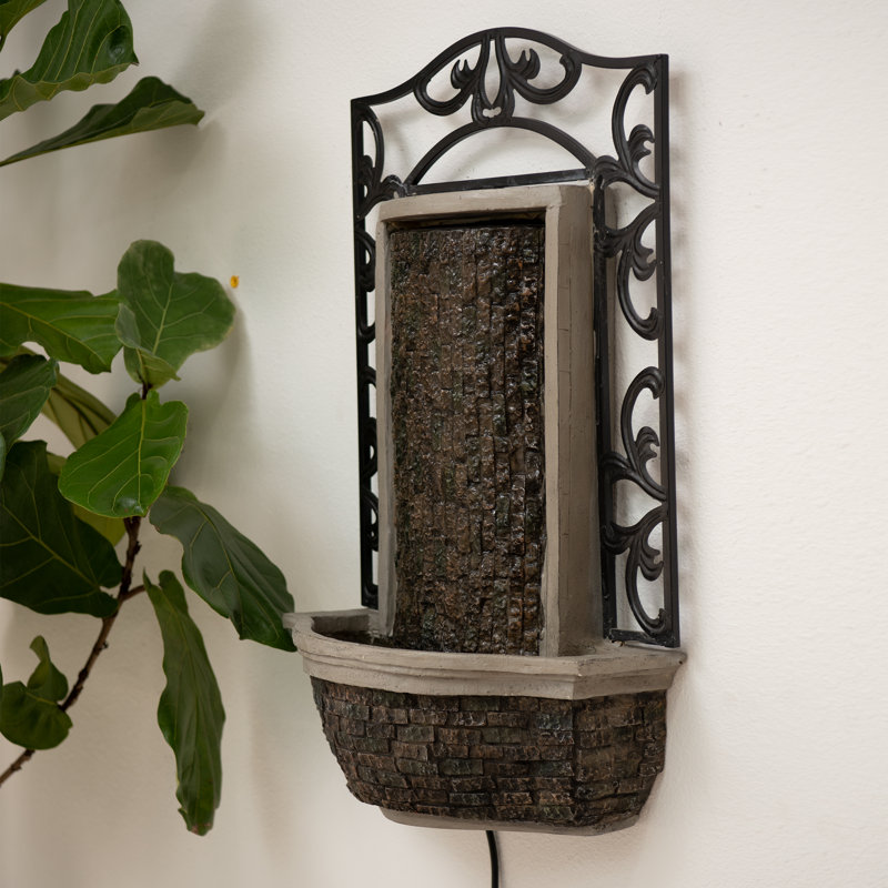 30 inches Wall Mounted Waterfall Fountain, Indoor/Outdoor Stone & Water Feature for Home, Garden & Patio