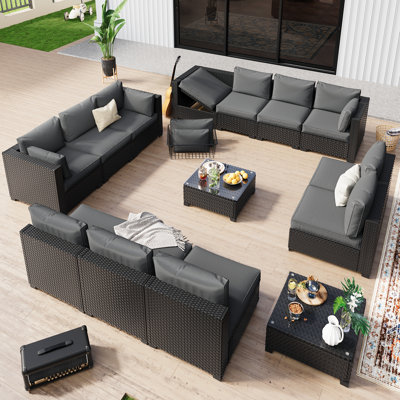 Ensemble de conversation modulaire en osier durable pour 12 personnes