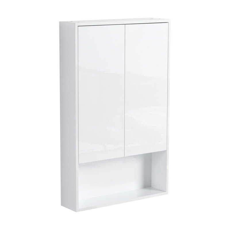 Armoire murale de salle de bain 24 po, portes à fermeture douce, conception à fixation flottante, blanc brillant (emballage KD)