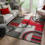 Tapis gris et rouge moderne à motif de courbes géométriques Shaliya Galaxy-1772057535