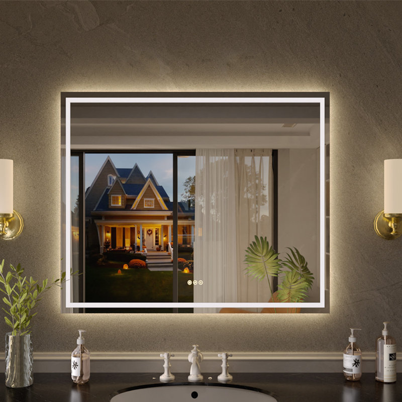 Miroir de salle de bain mural en cristal poli à DEL à intensité variable avec miroir à DEL à intensité variable de 42 po x H 36 po Flicker