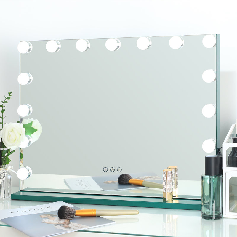 Miroir de maquillage avec éclairage tactile Kycia pour vestiaire et chambre à coucher, sur table ou mural, Vert foncé
