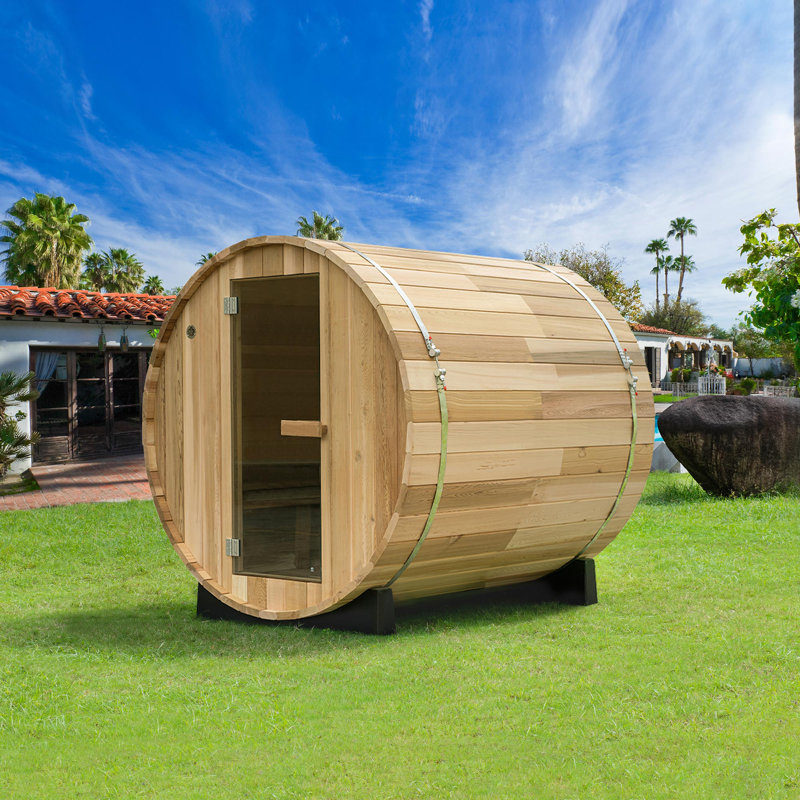 4-Person  Outdoor Barrel Sauna with View Window,Electric Heater,Sauna Starter Kit, Cedar