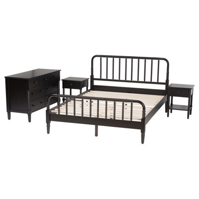 Baxton Studio Braith Farmhouse Spindle Wood 4-Piece Bedroom Set With Two Nightstands