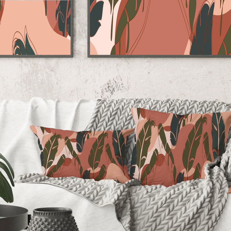 Coussin Banana Leaves On Terracotta, 16 po x 16 po