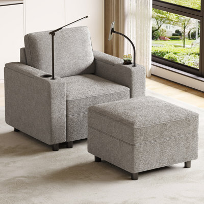 Fauteuil d'appoint rembourré avec rangement et repose-pieds de salon l 38 po Tupelo