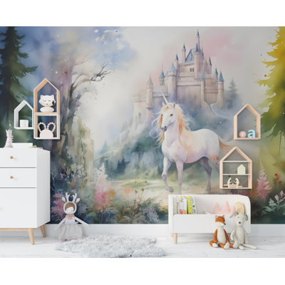 Licorne murale graphique pelez et collez le papier peint de chambre de bébé chambre de bébé amovible auto-adhésif mural 556RS (non tissé) RS556