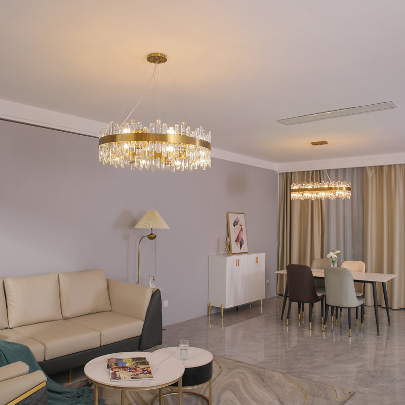 Lustre en cristal Marais, H 9,8 po x l 31,5 po x P 31,5 po, Doré