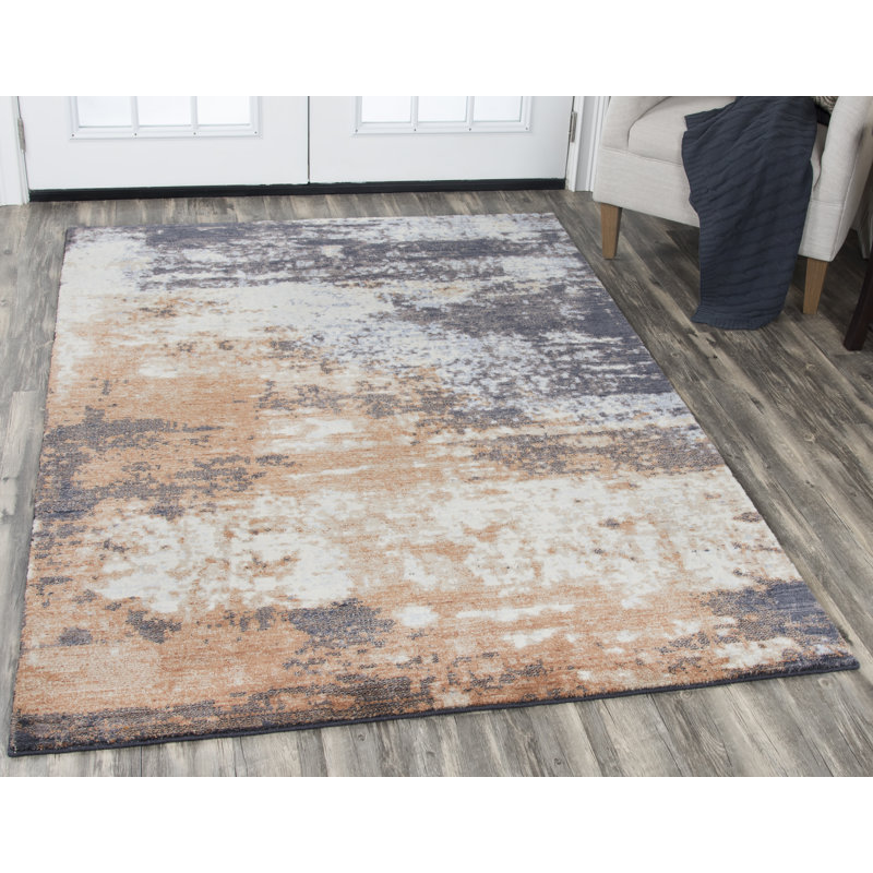 Tapis gris/brun laine tissée à la machine Pettway, Rectangle 9 pi x 12 pi