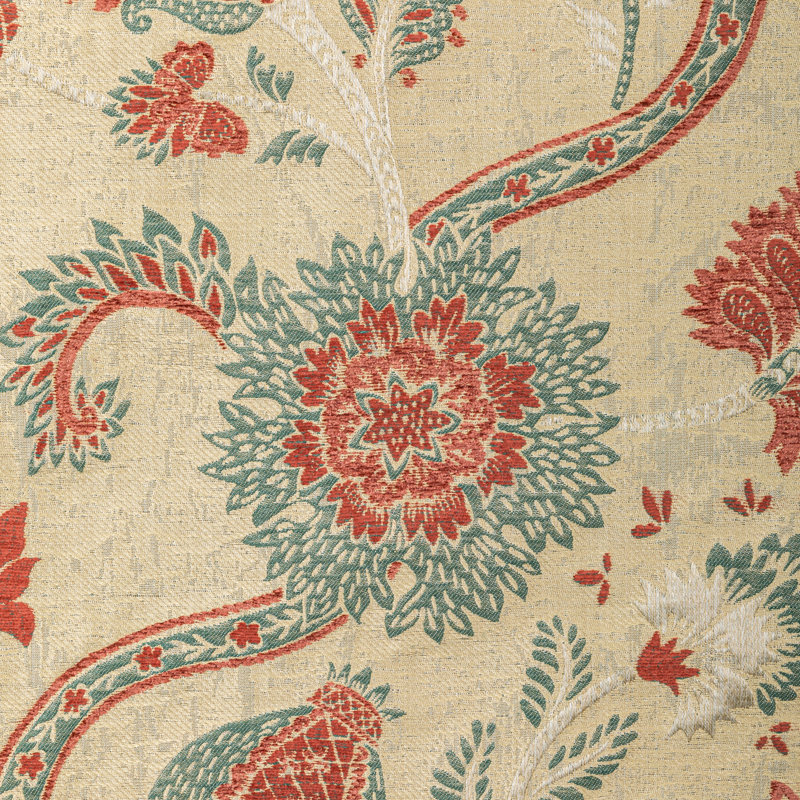 Jardin Bleu Fabric, Red/Gold