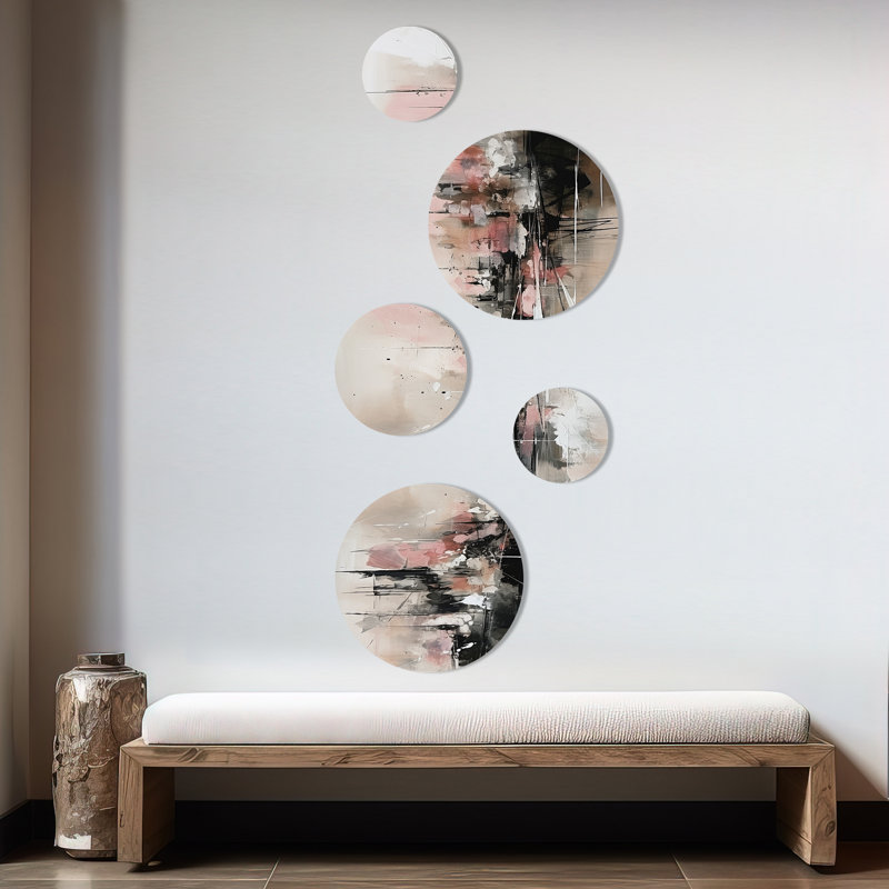 Ensemble de 5 décorations murales rose et noir Minimalims Fludity I