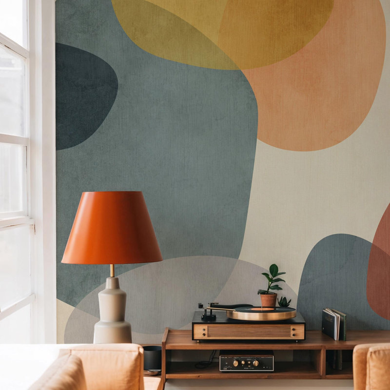 Papier peint mural abstrait de style moderne du milieu du siècle | Formes aux tons naturels | Intissé ou autocollant