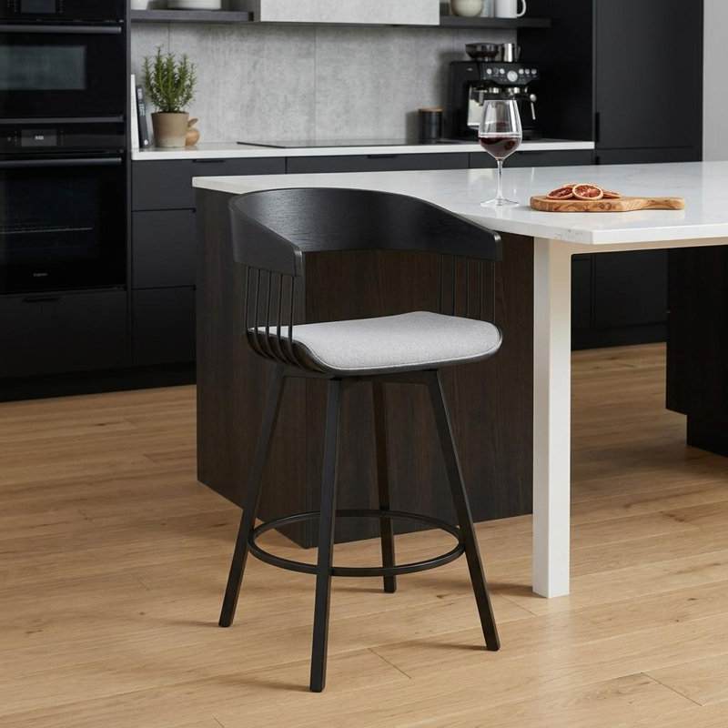 Tabouret rembourré Lynnox, Tabouret de comptoir (siège d'une hauteur de 27 p, Noir, Gris