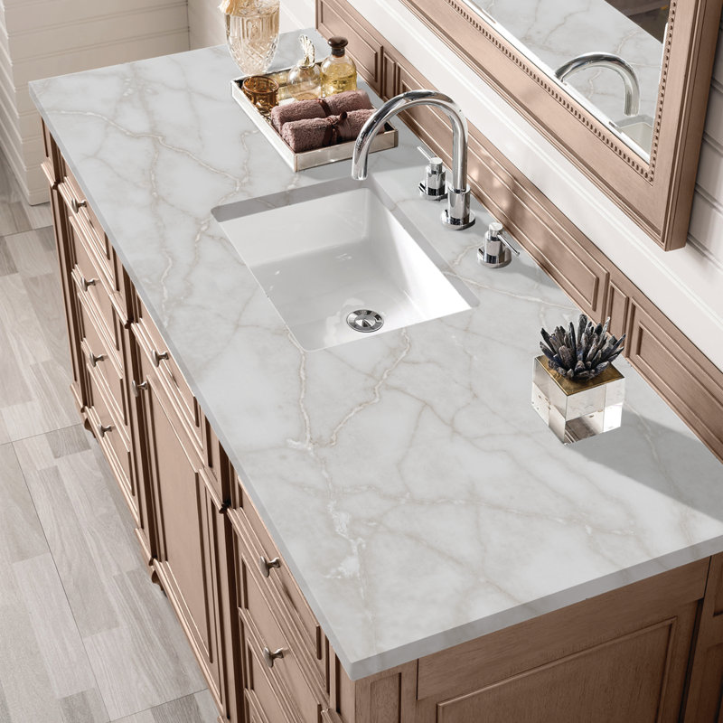 Bristol 60'' W Single Vanity, Victorian Silver, 8" Widespread, Whitewashed Walnut