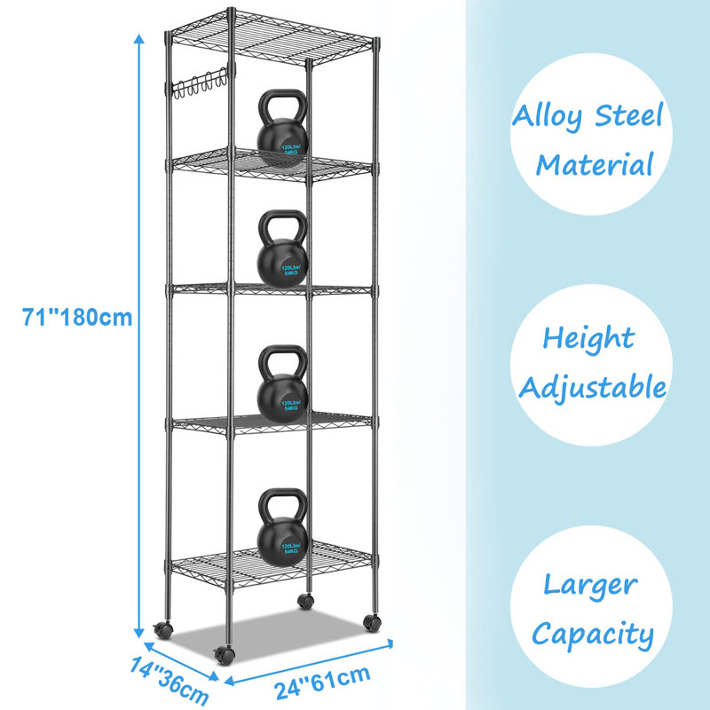 Aires 61cm W Powder Coated Steel Shelving Unit, Black