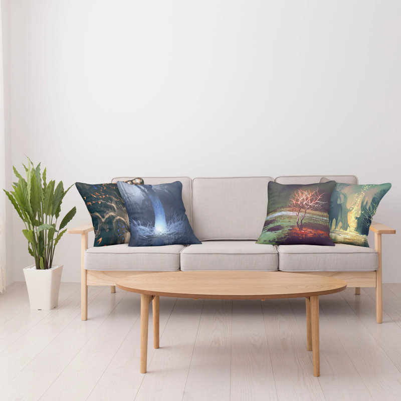 Ensemble de housse de coussin 4 pièces Fantasy Occult Trees in Magic Forest Night Woodland Nature Adventure, 18" x 18"