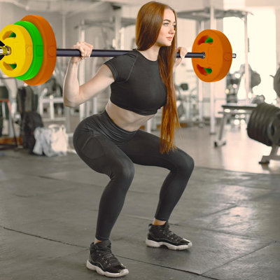 Adjustable Barbell Weight Set 18KG/40LB, PU Coated Barbell Set with Padded Bar, Shoulder Pad, Multi-Weight Plates & Collars, Cardio Pump Barbell Set, Adjustable Free Weights for Home Gym Workout