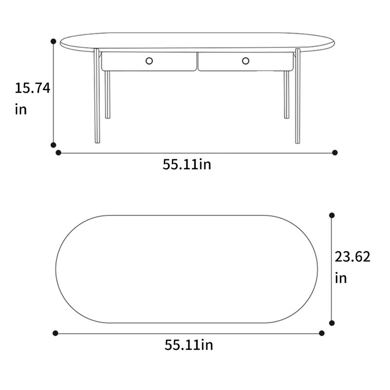 Table basse rétro en bois massif ovale