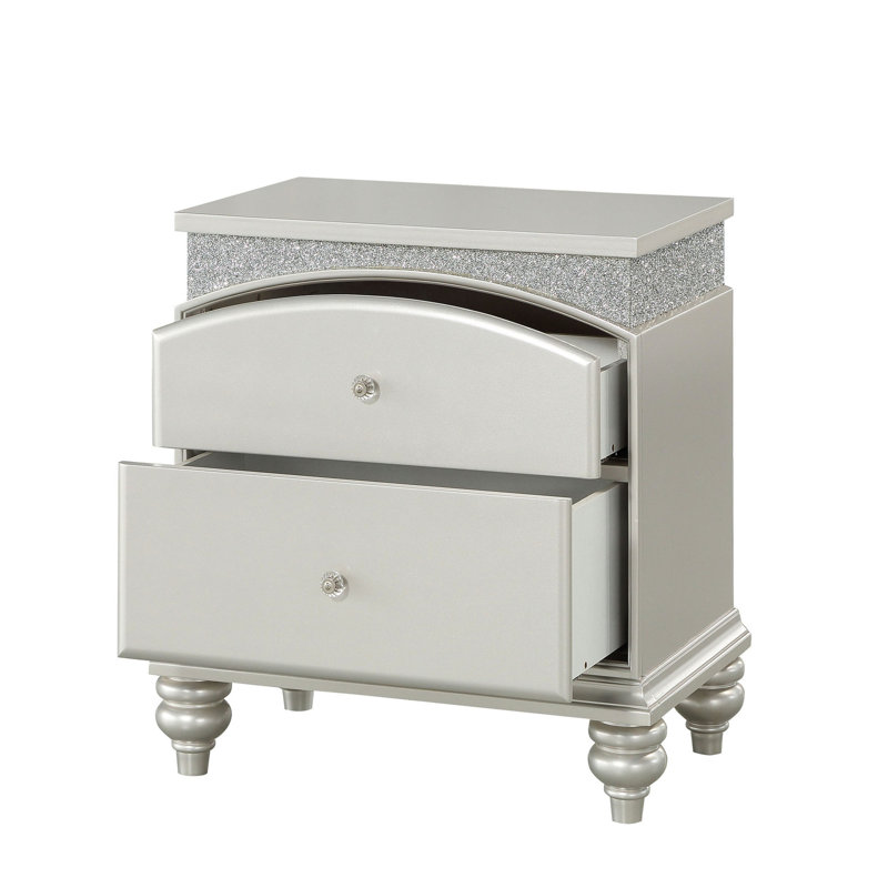 Table de chevet pour chambre à coucher avec 2 tiroirs - Finition platine pour une touche de luxe et de rangement en douceur
