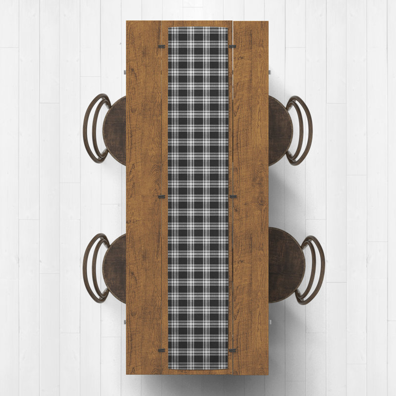 Bhavisha Rectangle Plaid Polyester Table Runner, 72" x 16", Black