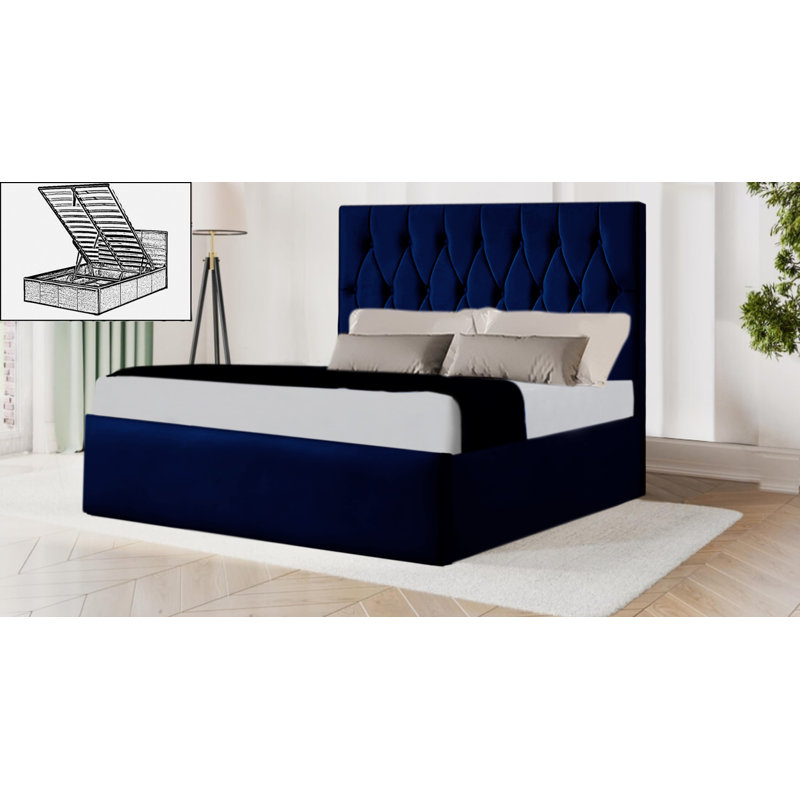 Upholstered Ottoman Storage Bed, Blue, Super King (6')