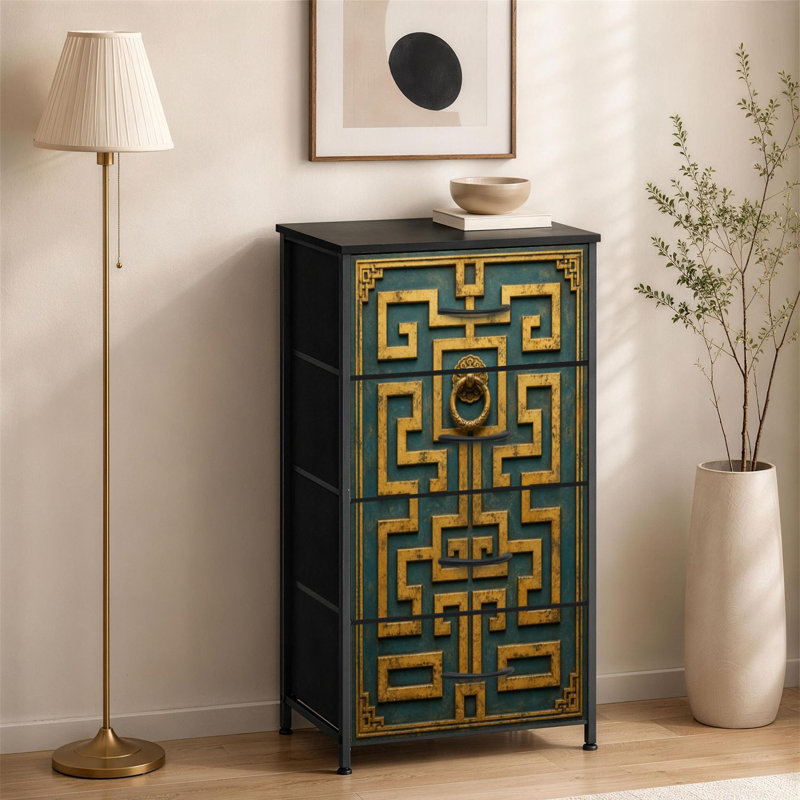 Petite commode à 4 tiroirs pour chambre à coucher avec porte d'entrée Mid Mid Century
