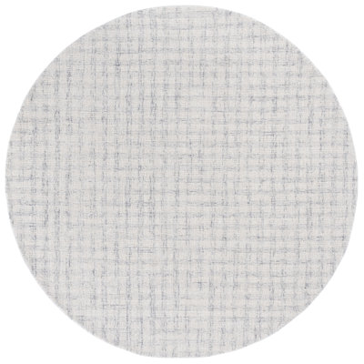 Ebony Hand Tufted Wool/Cotton Plaid Rug in Light Grey/Ivory