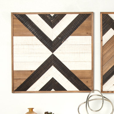 'Geometric' Framed Print On Wood Striped