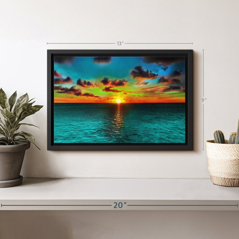 Coucher de soleil et océan, reproduction sur toile, H 9 po x l 13 po