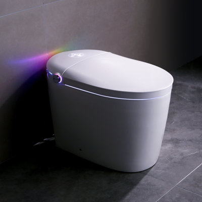 Toilette intelligente sans réservoir avec bidet intégré, une pièce, chasse d'eau automatique, ouverture / fermeture automatique, siège chauffant, lavage à bulles, eau chaude et sèche, température réglable, télécommande